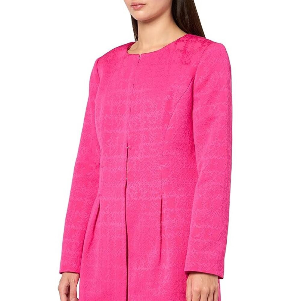 Le Suit Women Lipstick Pink Jacquard Jewel-Neck Knee Length Suit Topper Size 10 - Picture 3 of 11